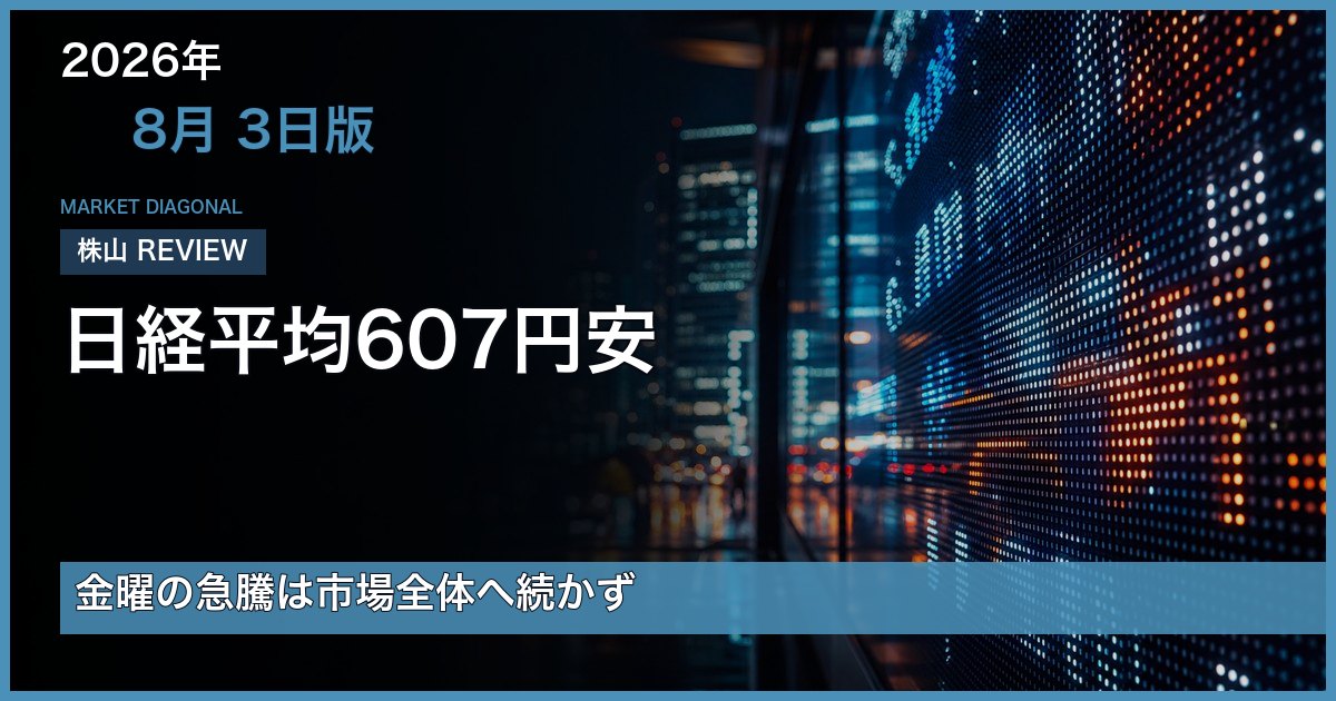 2026年8月3日版 日経平均607円安、金曜の急騰は市場全体へ続かなかった